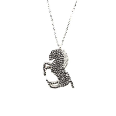 Sterling Silver Onyx Rearing Horse Necklace - Elegant Animal Pendant