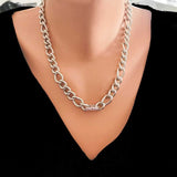 Sterling Silver Hollow Figaro Necklace - Pink Zircon Clasp