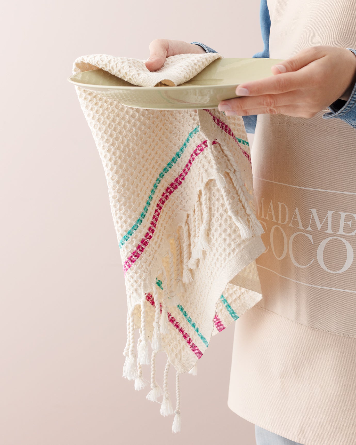 Asciugamano da cucina 100% cotone - Design vivace rosa e verde