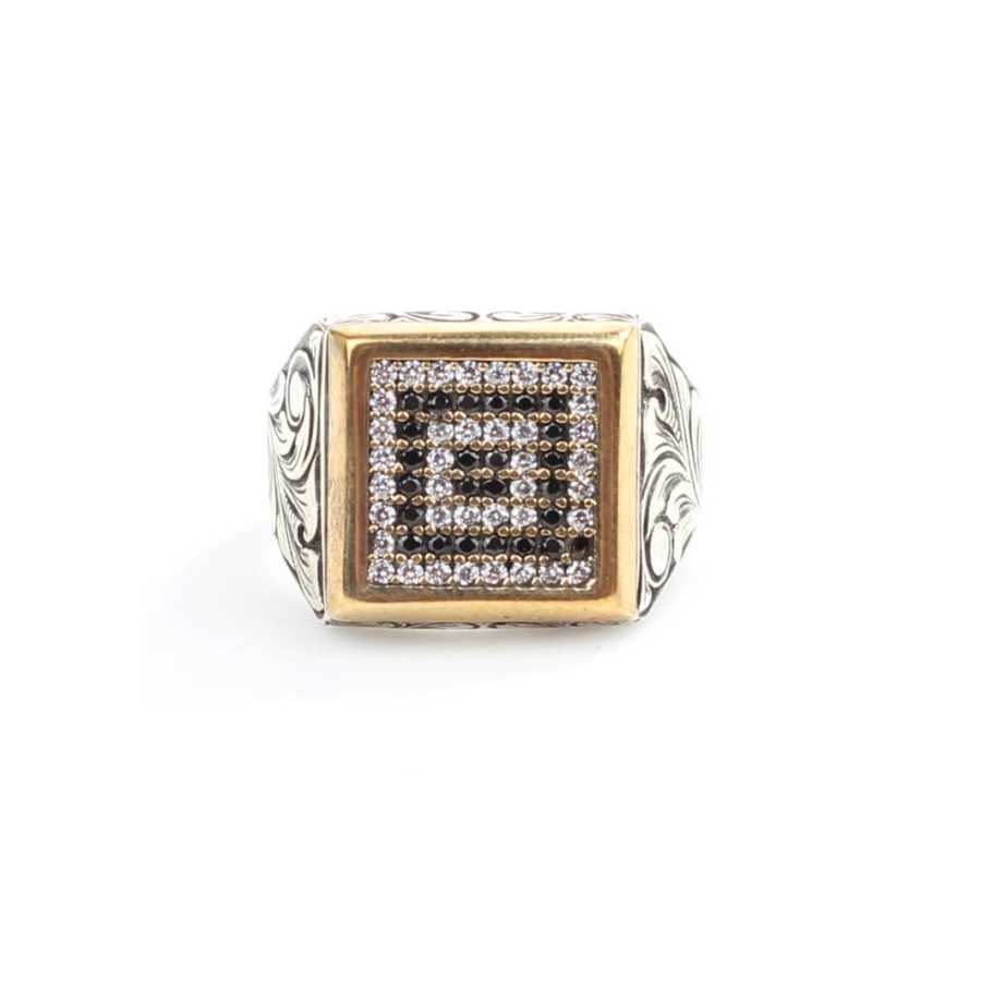Men's 925 Sterling Silver Ring with Bold Square Zircon Stone