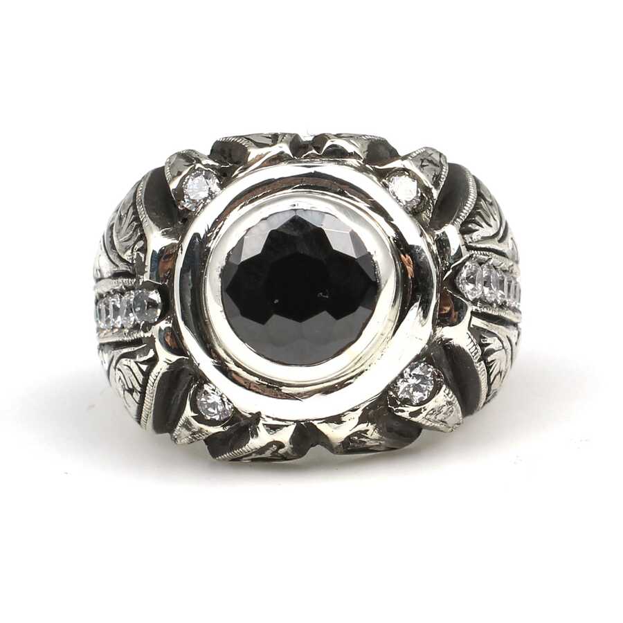 Professional Sterling Silver Onyx Zircon Handcrafted Mens Ring
