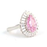 Premium 925 Sterling Silver Drop Pink Quartz Baguette Ring