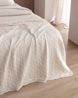 100% Cotton Double Bedspread Set - Soft & Serene Ecru Design