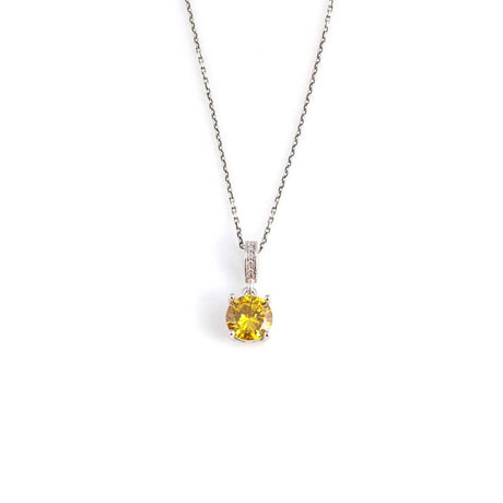 Professional 925 Sterling Silver Round Yellow Citrine Pendant Necklace