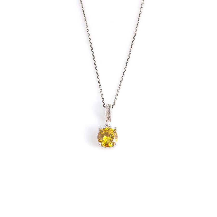 Professional 925 Sterling Silver Round Yellow Citrine Pendant Necklace