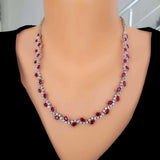 Sterling Silver Ruby Red & White Zircon Tennis Necklace