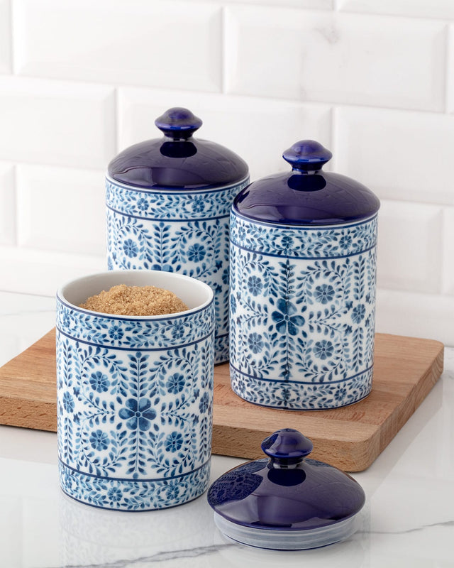 3-Piece Spice Jar Set - White & Blue Kitchen Storage