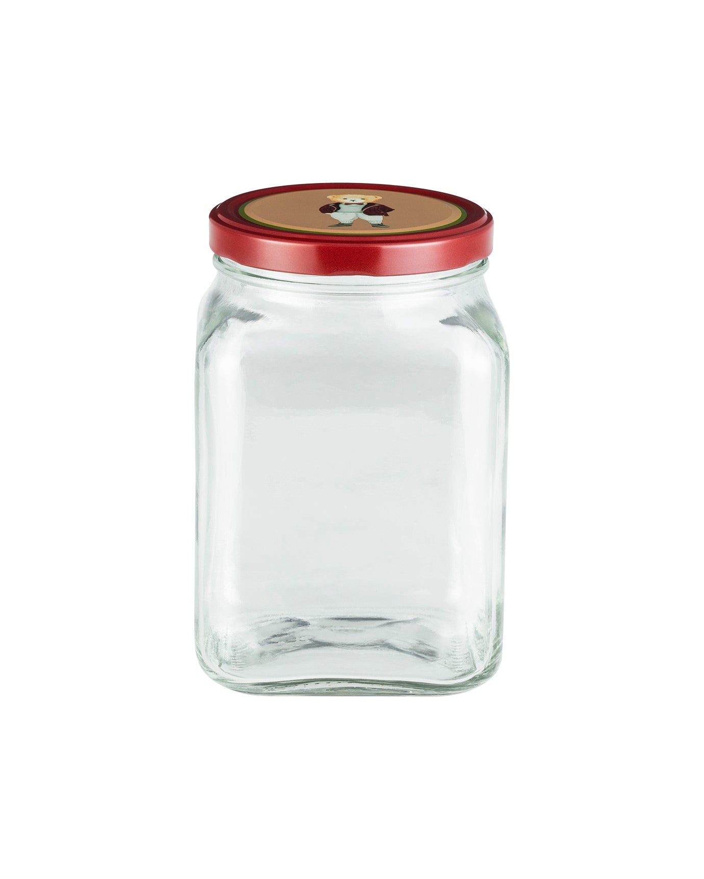 Square Glass Food Storage Jar with Lid - Red - 1600 ml