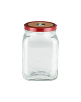 Square Glass Food Storage Jar with Lid - Red - 1600 ml