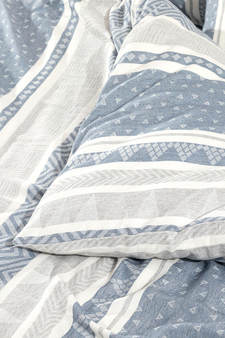 Soft Blend Single Duvet Cover Set - Jacquard Pattern, Grey/Navy