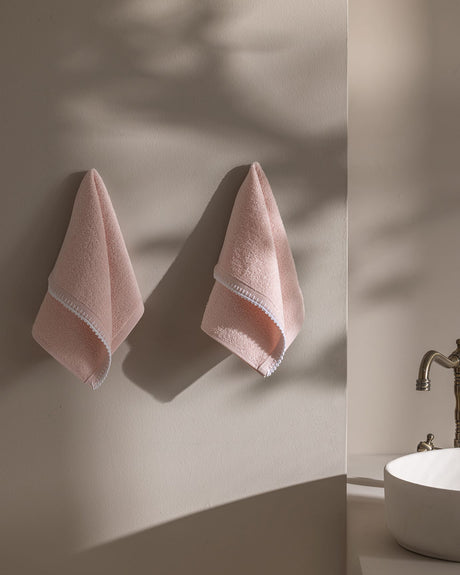 Crocheted 100% Cotton Hand Towel Set - 2 Pack, Pink and White