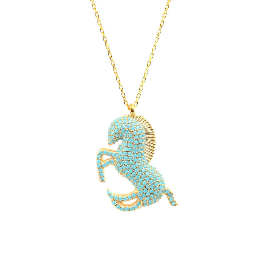 Artisan Crafted 925 Sterling Silver Turquoise Rearing Horse Necklace