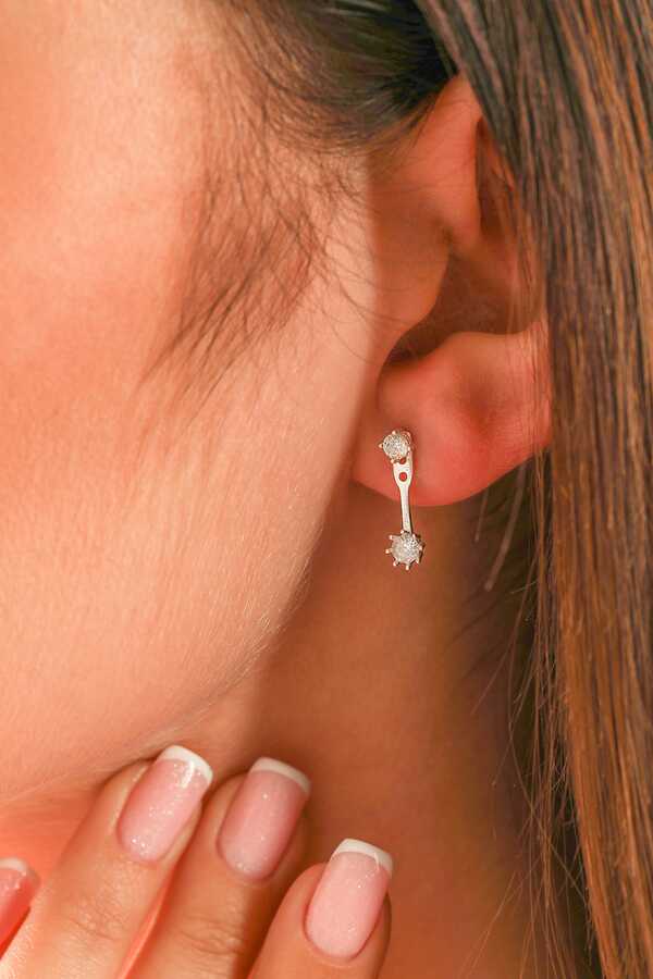 Sterling Silver Zircon Double Stone Stud Earrings