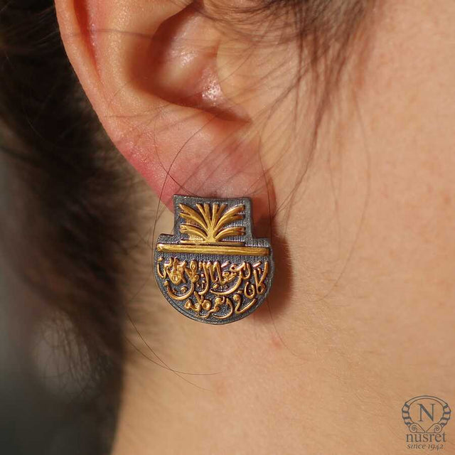 925 Sterling Silver Calligraphy Love Quote Stud Earrings - Two-Tone