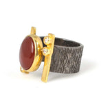 925 Sterling Silver Tree Bark Pattern Open Ring with Agate & Zircon