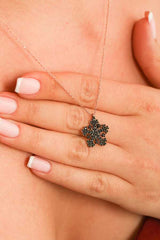 Premium 925 Sterling Silver Black Stone Snowflake Necklace