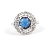 925 Sterling Silver Round Sapphire Zircon Halo Ring