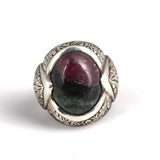 925 Sterling Silver Men's Tourmaline Ring with Engraved Detail