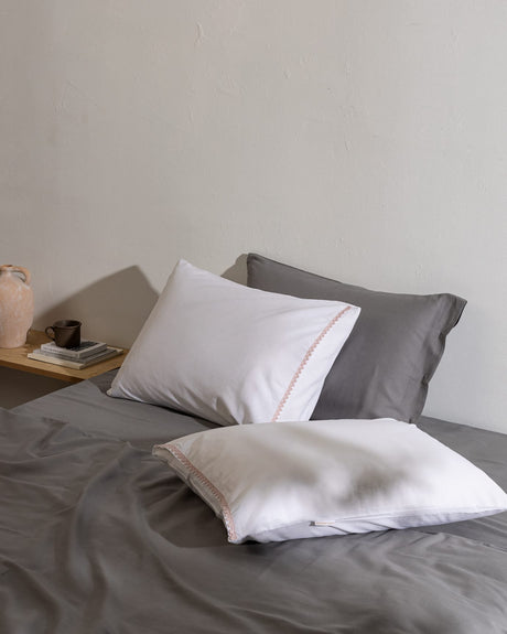 Isabelle 100% Cotton Pillowcase Set - White & Blush Pink, 2-Pack