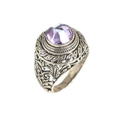 Men's 925 Sterling Silver Ring - Round Synthetic Amethyst
