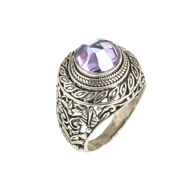 Men's 925 Sterling Silver Ring - Round Synthetic Amethyst