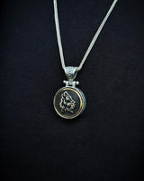 Sterling Silver Rotating Grey Wolf Pendant Necklace - Ancient Turkic Script