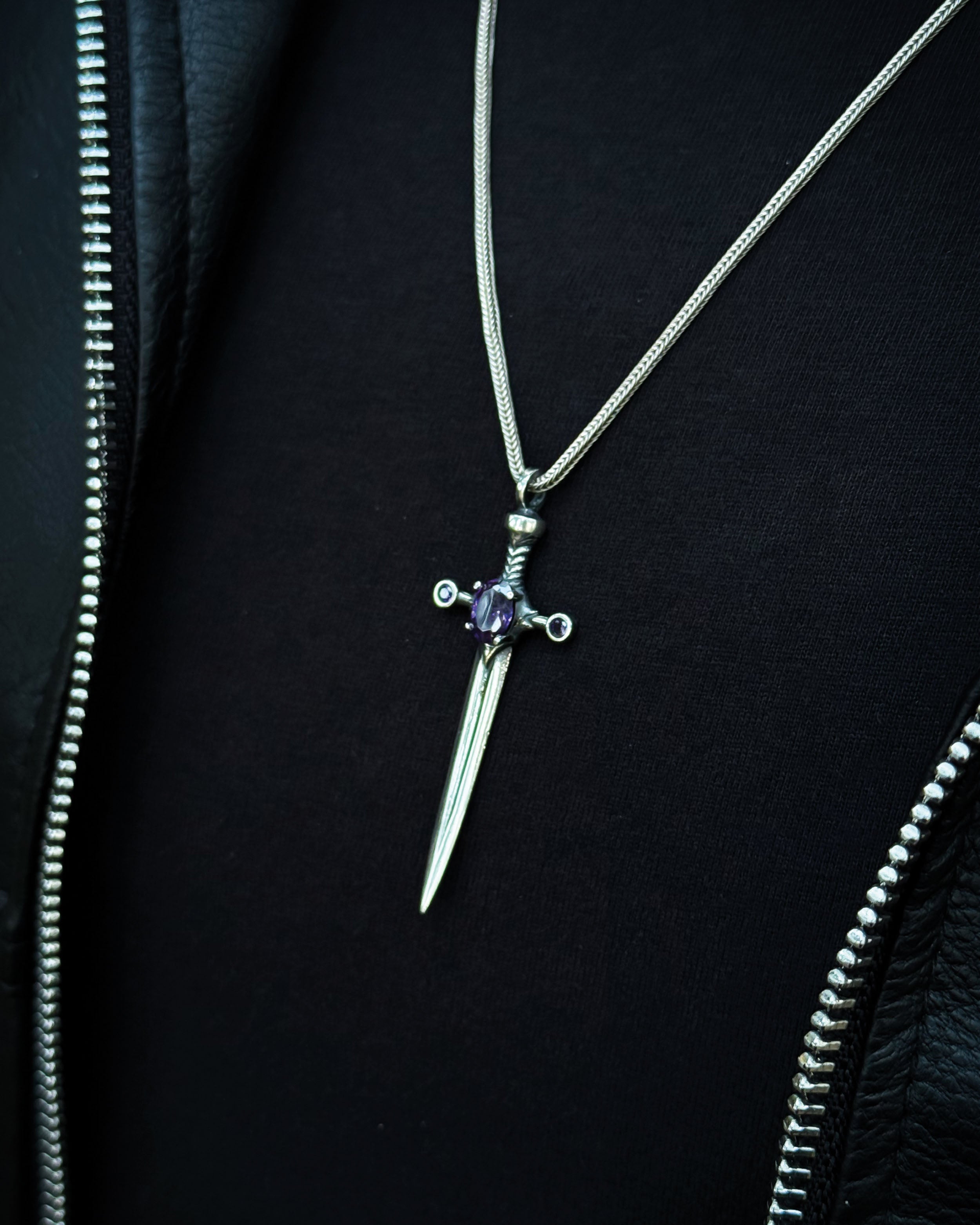 Sterling Silver Medieval Dagger Necklace - Gothic Warrior Design