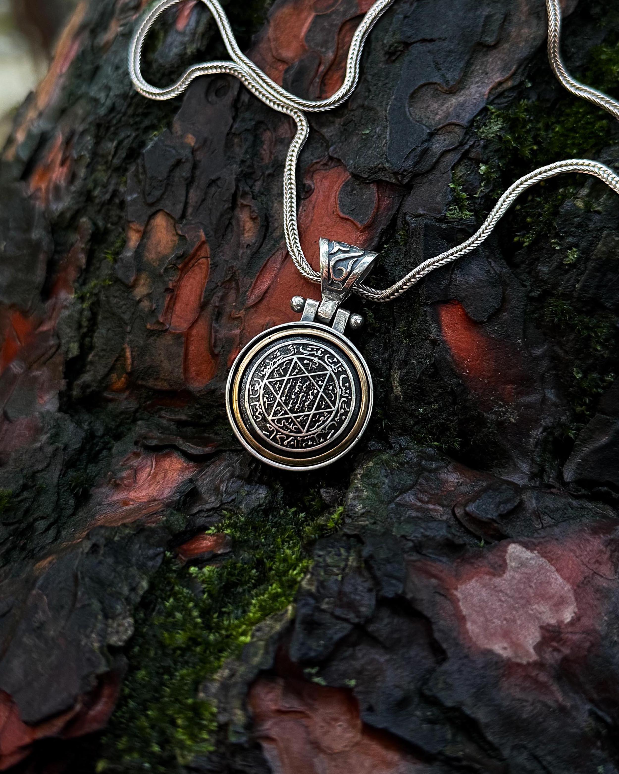 Collier pendentif en argent sterling avec sceau de Salomon rotatif - Sagesse & Protection