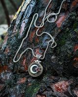 Sterling Silver Crescent & Star Necklace with Rotating Red Stone