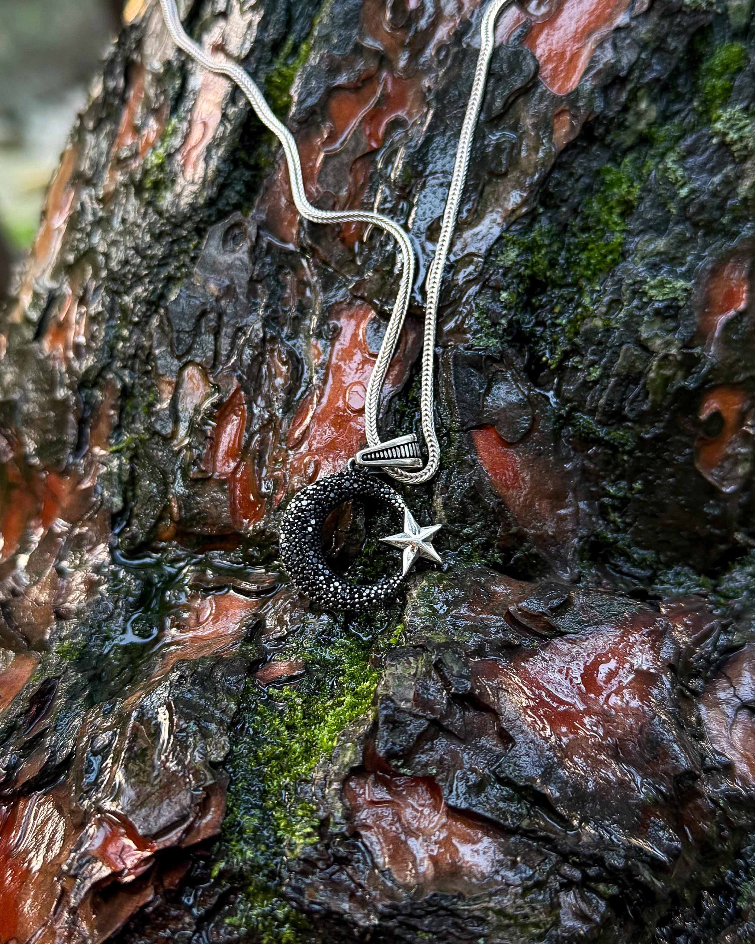 925 Sterling Silver Black Stone Crescent & Star Necklace