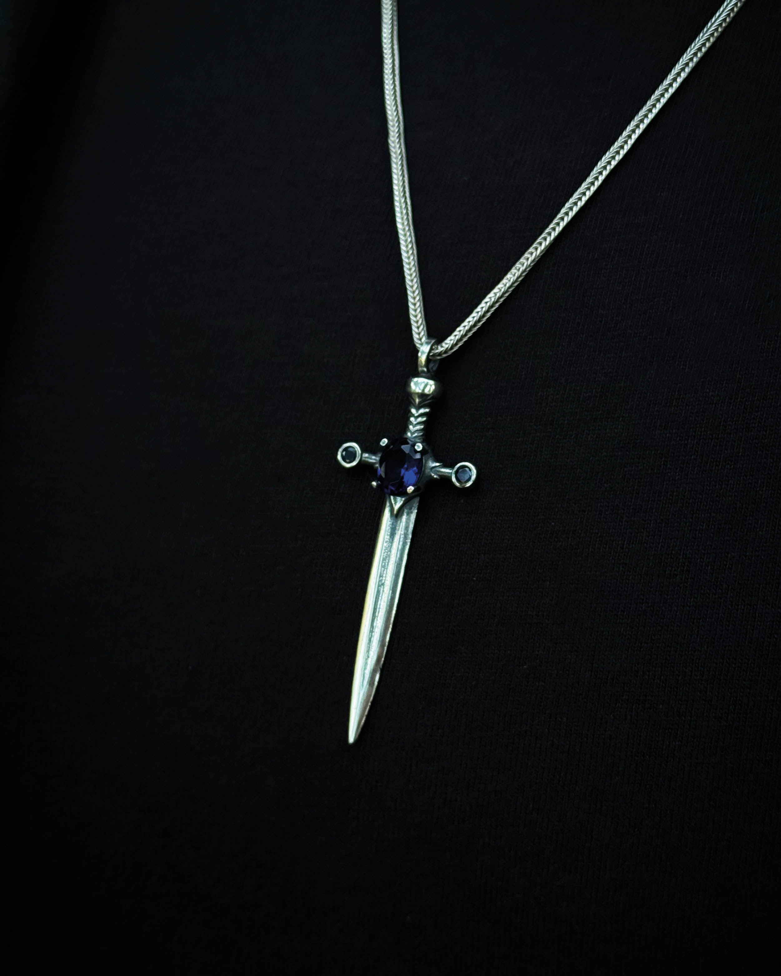 Sterling Silver Medieval Dagger Necklace - Gothic Warrior Design
