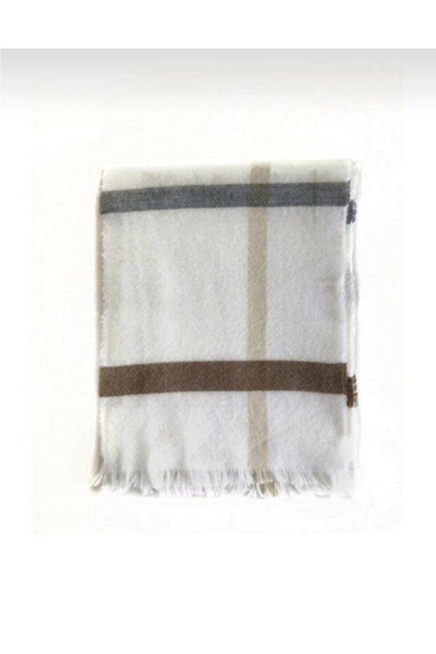 Cream Striped Acrylic Shawl & Scarf