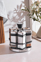 6-Piece Rotating Spice Rack Set - Stainless Steel & Glass Jars