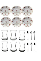 Aybaba Store Premium 18-Piece Pink Floral Turkish Tea Glass Set - 2.5kg