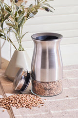 3-Piece Kitchen Storage Jar Set - Stainless Steel & Glass