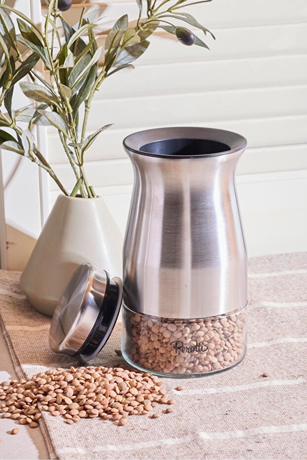 3-Piece Kitchen Storage Jar Set - Stainless Steel & Glass