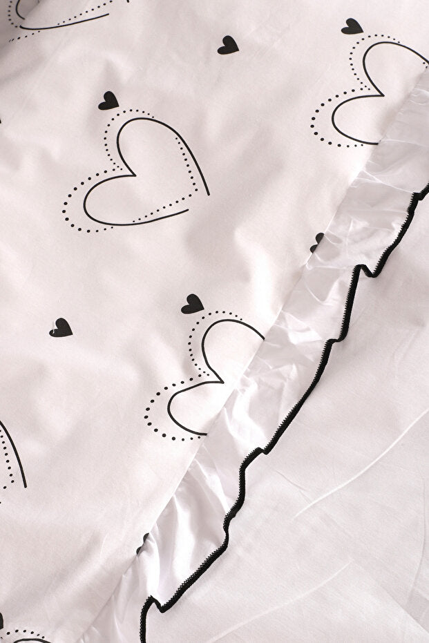 100% Cotton Ranforce Double Ruffled Heart Duvet Cover Set