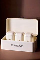 Retro Cream Bread Box & 3 Storage Jars Set for Kitchen