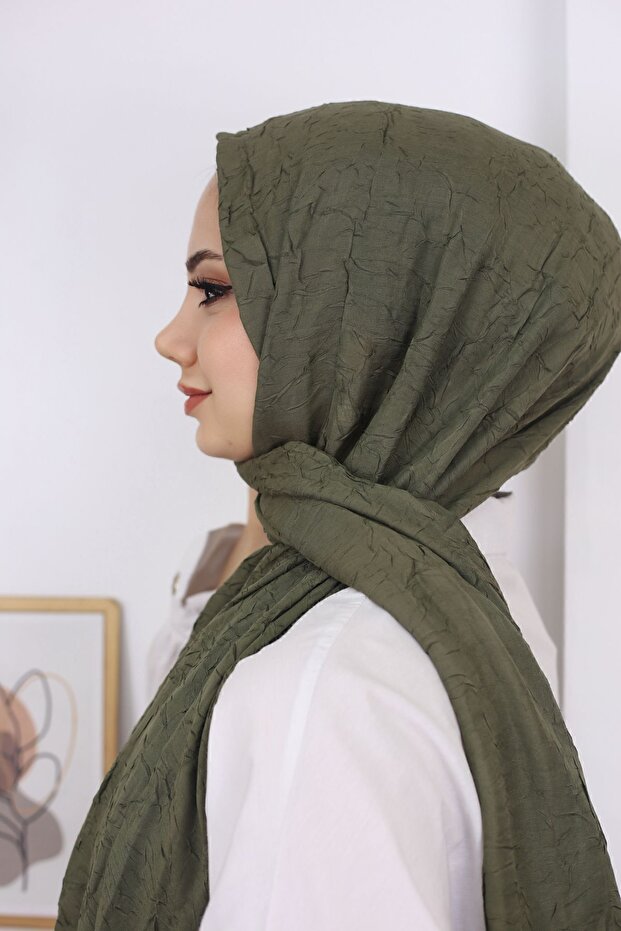 شال من البامبو بتصميم مجعد - أخضر زيتوني
