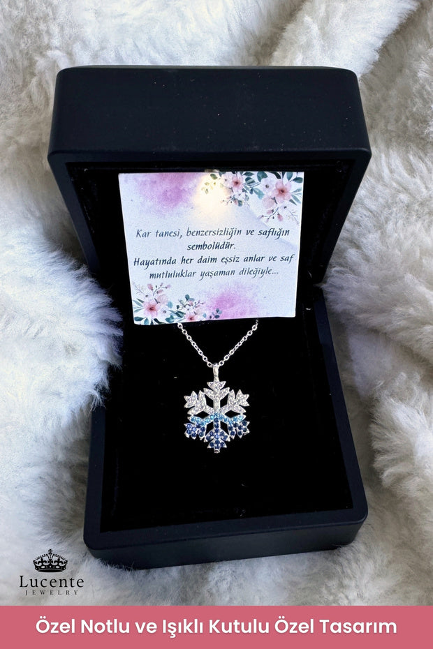 925 Sterling Silver Plated Snowflake Necklace with Light-Up Gift Box