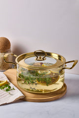 3.5 L Glass Cooking Pot with Gold Handles - Durable & Stylish