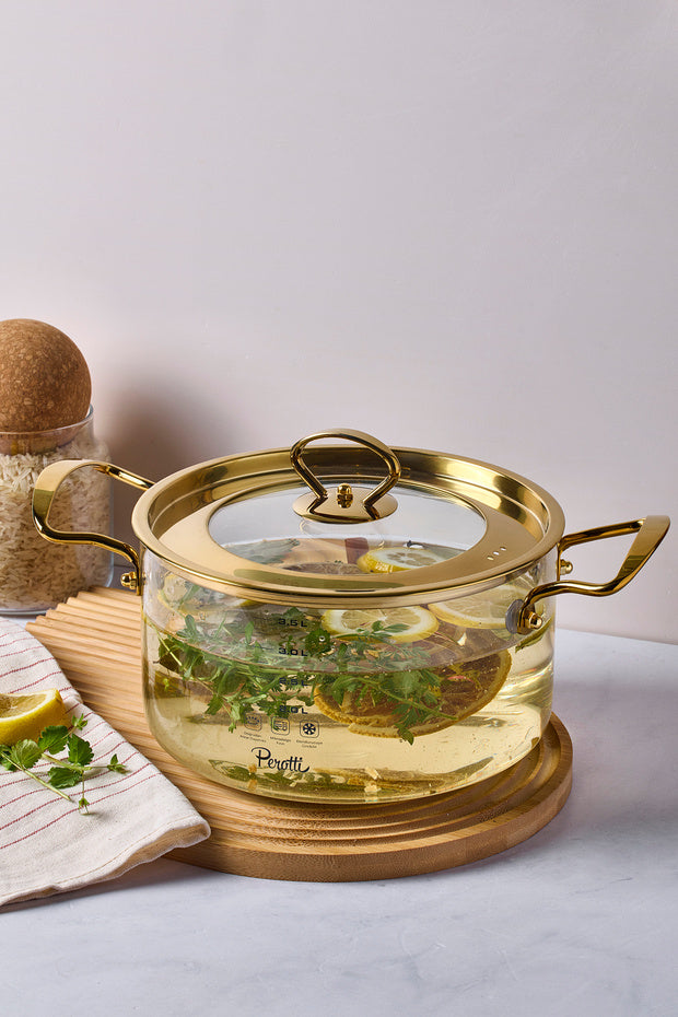 3.5 L Glass Cooking Pot with Gold Handles - Durable & Stylish
