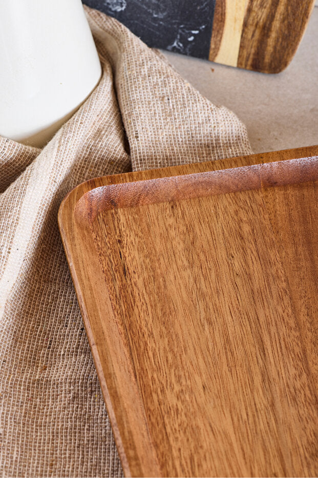 Acacia Wood Rectangular Serving Tray - 34x21 cm