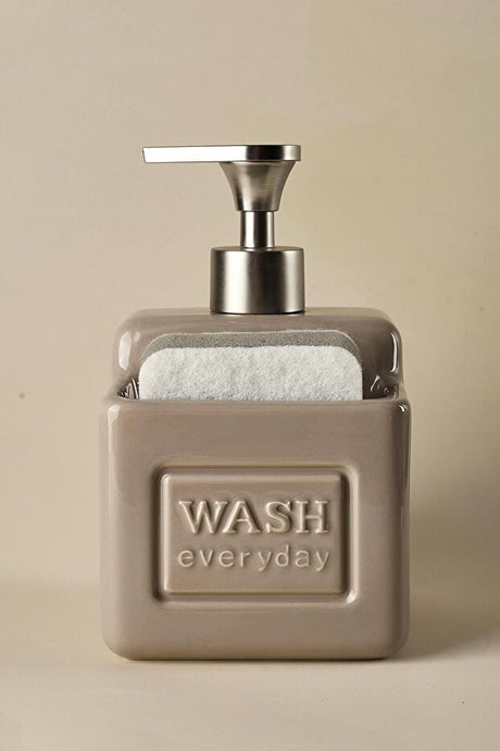 Taupe Ceramic Liquid Soap Dispenser - 500ml with Sponge Holder