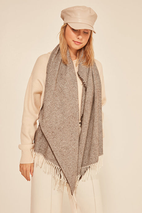 Soft Fringed Herringbone Shawl Scarf