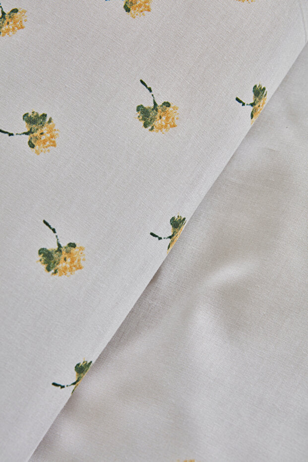 Herbal 100% Cotton Double Duvet Cover & Pique Set - White