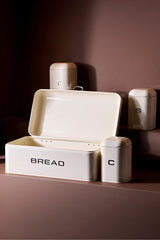Retro Cream Bread Box & 3 Storage Jars Set for Kitchen