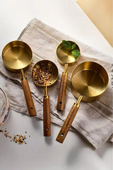 4-Piece Large Measuring Cup Set with Elegant Wooden Handles