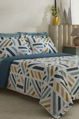 Morgan 100% Cotton Double Duvet Cover Set - Green Geometric