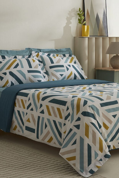 Morgan 100% Cotton Double Duvet Cover Set - Green Geometric